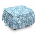 East Urban Home Damask Old Garden 2 Piece Box Cushion Ottoman Slipcover Set Polyester in Blue/Gray/Pink | 16 H x 38 W x 0.1 D in | Wayfair