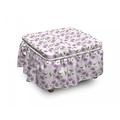 East Urban Home Garden Art Retro Buds 2 Piece Box Cushion Ottoman Slipcover Set Polyester in Blue/Gray/Pink | 16 H x 38 W x 0.1 D in | Wayfair