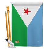 Breeze Decor Djibouti Flags Of The World Nationality Impressions Decorative Vertical 2-Sided 28 x 40 in. Flag set in Blue/Gray/Green | Wayfair