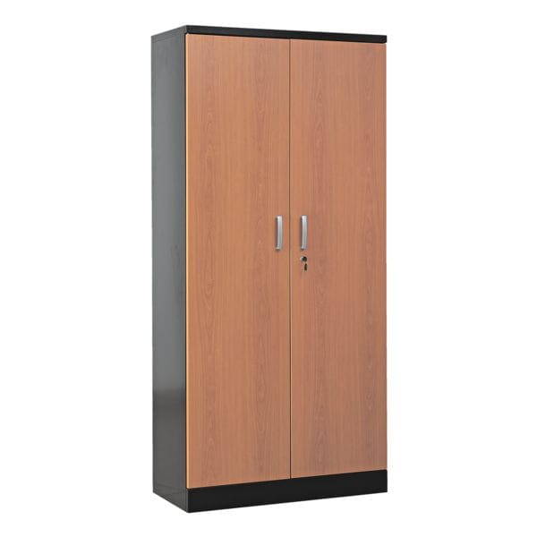 Gürkan Stahlschrank mit Flügeltüren in Holzoptik 92 x 195 cm Korpus schwarz schwarz, 92x195x42 cm
