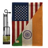 Breeze Decor American India Friendship the World Impressions 2-Sided Polyester 19 x 13 in. Flag Set in Black/Brown/Orange | 18.5 H x 13 W in | Wayfair