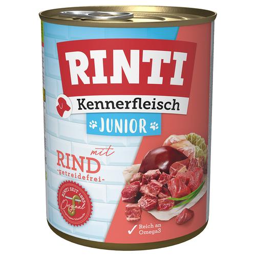 6 x 800 g Kennerfleisch Junior mit Rind RINTI Hundefutter nass