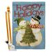 Breeze Decor Happy Holidays Tree Impressions Decorative 2-Sided Polyester 40 x 28 in. Flag set in Gray/Green | 40 H x 28 W x 1 D in | Wayfair