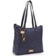 Catwalk Collection Handbags - Women's Quilted Leather Shoulder Bag - Ladies Tote Bag With Zip - Medium/Large - SOFIA - Navy