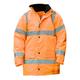 SKY Workwear High Visibility Waterproof Safety Jacket, Hi Viz Workwear Safety Coat, Road Works Concealed Hood, Orange, Medium