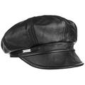 Seeberger Leather Newsboy Cap Baker boy hat Women´s (S (54-55 cm) - Black)