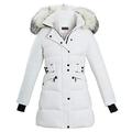 shelikes Womens Winter Coat Ladies Faux Fur Hooded Puffer Belted Quilted Long Jacket Warm Parka Coats With Detachable Hood