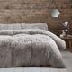 Catherine Lansfield Cuddly Deep Pile Faux Fur Single Duvet Cover Set with Pillowcase Silver Grey