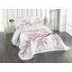 ABAKUHAUS Japanese Bedspread Set, Sakura Branch Blossoms, Decorative Quilted 3 Piece Coverlet Set with 2 Pillow Shams, Pink Brown