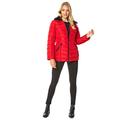 Roman Originals Women Padded Parka Coat Ladies Puffer Quilted Bubble Jacket Autumn Winter Waterproof Rainproof Wind Resistant Thermal Fitted Puffa Faux Fur Trim Concealed Hood - Red - Size 18