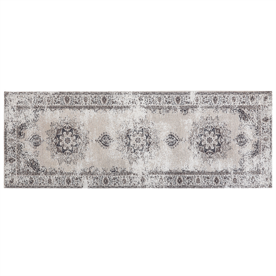 Läufer Teppich Beige Grau Baumwolle 60 x 180 cm Kurzflor Orientalisches Muster Maschinengewebt Rechteckig