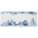 Blue 0.1 x 19 W in Kitchen Mat - East Urban Home Winter Scene w/ Deer Frozen Trees & Snow Christmas Season Pine Trees Bushes White Kitchen Mat Synthetics | Wayfair