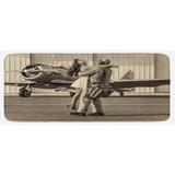 Brown 0.1" x 47" L X 19" W Kitchen Mat - East Urban Home Brunette Young Woman Hugging A Pilot Historical Aircraft Homecoming Image Print Sepia Kitchen Mat 0.1 x 19.0 x 47.0 D | Wayfair