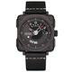 Men's Watches,Stylish Square with Calendar Function Sports Fashion Big Dial Watch, Black Face Black Leather