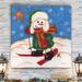 The Holiday Aisle® 'Snowmen Skiing' Wrapped Canvas Graphic Art on Canvas Canvas, Solid Wood in Blue/Red | 10 H x 10 W in | Wayfair