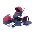 PETEX Kinderwagen "Multi-Traveller" Kombikinderwagen 3-in-1 Komplettset 10-teilig mit 3 Aufsätzen und umfangreichem Zubehör, Rot