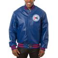 Men's JH Design Royal Philadelphia 76ers Big & Tall All-Leather Logo Full-Snap Jacket