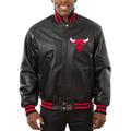 Men's JH Design Black Chicago Bulls Big & Tall All-Leather Logo Full-Snap Jacket