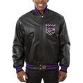 Men's JH Design Black Sacramento Kings Big & Tall All-Leather Logo Full-Snap Jacket