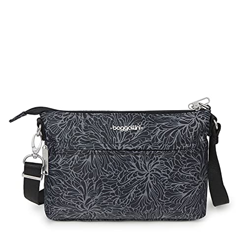Baggallini Women's Securtex Anti-Theft Memento Crossbody Bag Cross Body, Midnight Blossom Print, One Size