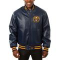 Men's JH Design Navy Denver Nuggets Big & Tall All-Leather Full-Snap Jacket