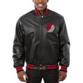 Men's JH Design Black Portland Trail Blazers Big & Tall All-Leather Logo Full-Snap Jacket