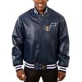 Men's JH Design Navy Utah Jazz Big & Tall All-Leather Logo Full-Snap Jacket