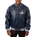 Men's JH Design Navy Washington Wizards Big & Tall All-Leather Logo Full-Snap Jacket