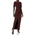 Adrianna Papell Women's Elbow Sleeve Beaded Waistline Long Stretch Ottoman Dress Formal Night, BlackBerry Wine, 18