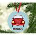 The Holiday Aisle® Red VW Bug Car w/ Wreath Personalized Metal Christmas Ball Ornament Metal in Blue/Red | 3.5 H x 3.5 W in | Wayfair