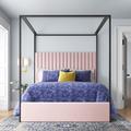 Willa Arlo™ Interiors Tessa Tufted Low Profile Canopy Bed Upholstered/Velvet/Metal in Pink | 78.5 H x 66.5 W x 86.5 D in | Wayfair