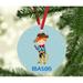 The Holiday Aisle® Western Rodeo Red Haired Boy w/ Brown Hat & Rope Personalized Christmas Ball Ornament in Blue | 3.5 H x 3.5 W in | Wayfair