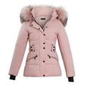 Shelikes Womens Pink Grey Contrast Zip Belt Quilted Padded Long Winter Coat Size (UK 16, PINK (1747))