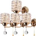 ALLOMN Modern Style Wall Lamp, Crystal Pendant Wall Lamp Bedroom Aisle Living Room Wall Lamp with Power Pull Switch E14 Socket (No Bulb Included) (Golden, 4 Pack)