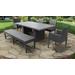 Belle Rectangular Outdoor Patio Dining Table w/ 2 Armless Chairs 2 Chairs w/ Arms and 1 Bench in Espresso - TK Classics Belle-Dtrec-Kit-2Adc2Dc1Db