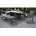 Belle Rectangular Outdoor Patio Dining Table w/ 2 Chairs w/ Arms and 2 Benches in Spa - TK Classics Belle-Dtrec-Kit-2Dc2Db-C-Spa