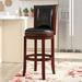 Red Barrel Studio® Sabreen 26" High Dk Chestnut Wood Stool w/Panel Back &LeatherSoft Swivel Seat Wood/Upholstered in Black/Brown | Wayfair