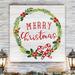 The Holiday Aisle® Merry Christmas Wreath - Wrapped Canvas Print Canvas, Solid Wood in Green/Red/White | 10 H x 10 W in | Wayfair