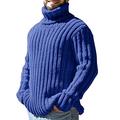 FUERI Mens Jumper Turtleneck Sweater Cable Knit Pullover Ribbed Roll Neck High Neck Plain Warm Winter Chunky Knitwear, B-Blue, XXL