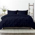 Kotton Culture Pinch Pleat Duvet Cover Set with 2 Pillowcases 50 x 75 cm, 100% Egyptian Cotton Zipper Closure Pintucked Soft Hypoallergenic 200 x 200 cm Duvet Cover (Double, Navy Blue)