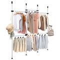 Telescopic Clothes Rails DIY Wardrobe Organizer Steel Coat Hanging Clothes Rail Space Saving Garment Rack with 2 Hooks Adjustable Length 230-330cm Adjustable Height 246-300cm, 4 Poles 6 Bars