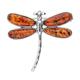 Dragonfly Sterling Sterling Silver Brooch Pin/Clip in Cognac Orange Amber in Vintage Style for Women Ladies Girls - 925 Sterling Silver - Brooch Jewellery