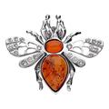 Beetle Sterling Sterling Silver Brooch Pin/Clip in Cognac Orange Amber & Sparkly Cubic Zirconias (CZ) in Vintage Style for Women Ladies Girls - 925 Sterling Silver - Brooch Jewellery