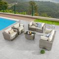 Sol 72 Outdoor™ Wragby 7 Piece Rattan Sofa Seating Group w/ Cushions Synthetic Wicker/All - Weather Wicker/Wicker/Rattan in Brown/Gray | Wayfair