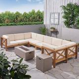 Beachcrest Home™ Stickland Outdoor 10 Piece Sectional Seating Group w/ Cushion Wood/Natural Hardwoods in Brown | Wayfair