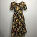 Lularoe Dresses | Gold And Green Floral Fit And Flare Dress | Color: Black/Gold | Size: Xs