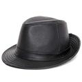 samSN Men's Leather Fedora Winter Leather Jazz Hat Ladies Winter Hat,Black,55-56cm