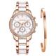 RUIMAS Women's Watch Set Analogue Quartz Chronograph Rose Gold Waterproof Watch with Ceramic Bracelet Calendar