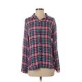 SNEAK PEEK Long Sleeve Button Down Shirt: Blue Plaid Tops - Women's Size Small