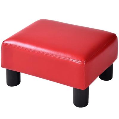 Costway Small PU Leather Rectangular Seat Ottoman Footstool-Red